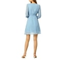 thumbnail image 3 of DARING DIVA Chiffon Spring V Neck 3/4 Sleeve Flowy A-line Dress S Blue, 3 of 7