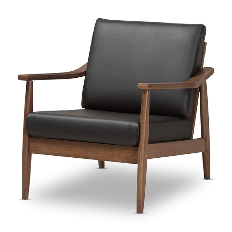 Baxton Studio Venza Faux Leather Accent Arm Chair in Black and