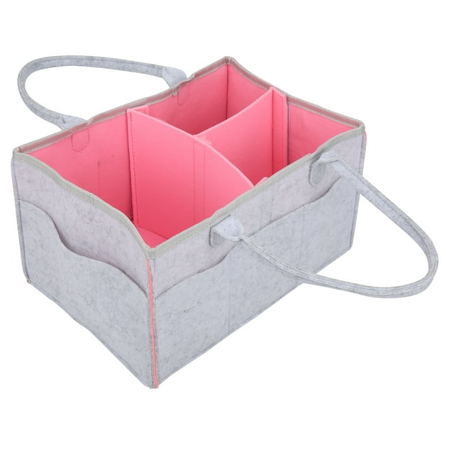 Organizador De Pañales Para Bebé, Múltiples Compartimentos, Bolso De Mamá, Soporte De Maquillaje De Viaje De Fieltro, Gris Claro Y Rosa