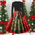 thumbnail image 5 of qolati Christmas Dresses for Women Flash Xmas Trees Graphic Long Sleeve Pleated Prom Hepburn Dresses with Belt Winter Party Cocktail Dress Red XL, 5 of 5