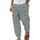 thumbnail image 2 of Pantalones largos para hombre, informales, de playa, de lino, de color liso, holgados, con cordón ajustable y bolsillos con botones, de poliéster., 2 of 9