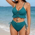 thumbnail image 2 of MGDXOX Women's Two Piece Swimsuit Ruffle Bikini High Waisted Bikini Sets Halter Bathing Suit for Curvy Women with Drawstring Green S, 2 of 5