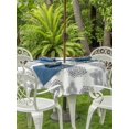 thumbnail image 3 of Outdoor Tablecloth with Umbrella Hole for Patio/Picnic/Party/Camping, Vintage Bohemia Waterproof Table Cloth Round Cover Washable, Blue Gray Boho Abstract Flowers Beige (Dia 60"), 3 of 8