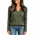 thumbnail image 2 of Kinrui Womens Lightweight Sweaters Long Sleeve Henley Shirts Casual Fall Button V Neck Tunic Tops Army Green S, 2 of 5