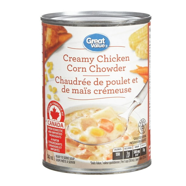 Crème de poulet et soupe de maïs de Great Value 540 ml