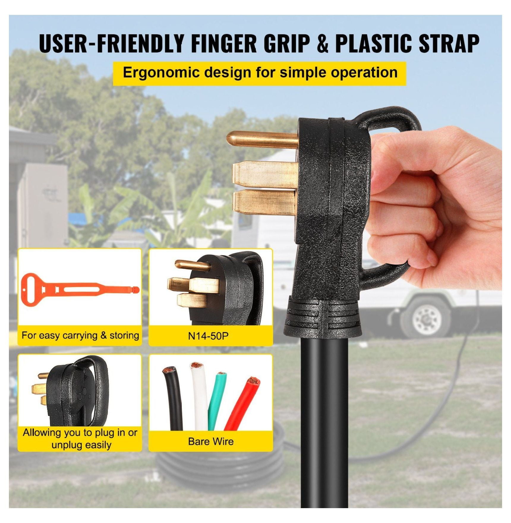 50 Amp Generator Extension Cord 15Ft 6 Gauge 4 Wire STW Generator Power Cord N14-50P to SS2-50R - 12500W RV Generator Cord for Camping & Emergency Power