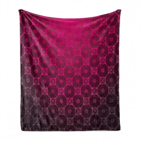 Magenta Soft Flannel Fleece Throw Blanket, Medieval Style Endless Bound Square Shaped Striped Middle Age Damask Motifs Print, Cozy Plush for Indoor and Outdoor Use, 50" x 60", Magenta, by Ambesonne
