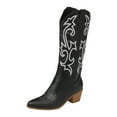 thumbnail image 3 of Cowboy Cowgirl Boots for Women Wide Calf Western Pointed Toe Chunky Heel Embroidered Black Mid Calf Boot, 3 of 9