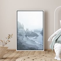 PixonSign Framed Canvas Print Wall Art Rock Formations on Beach Shore Nature Wilderness Photography Realism Modern Landscape Expressive Blue Metallic for Living Room, Bedroom, Office - 24"x36" White