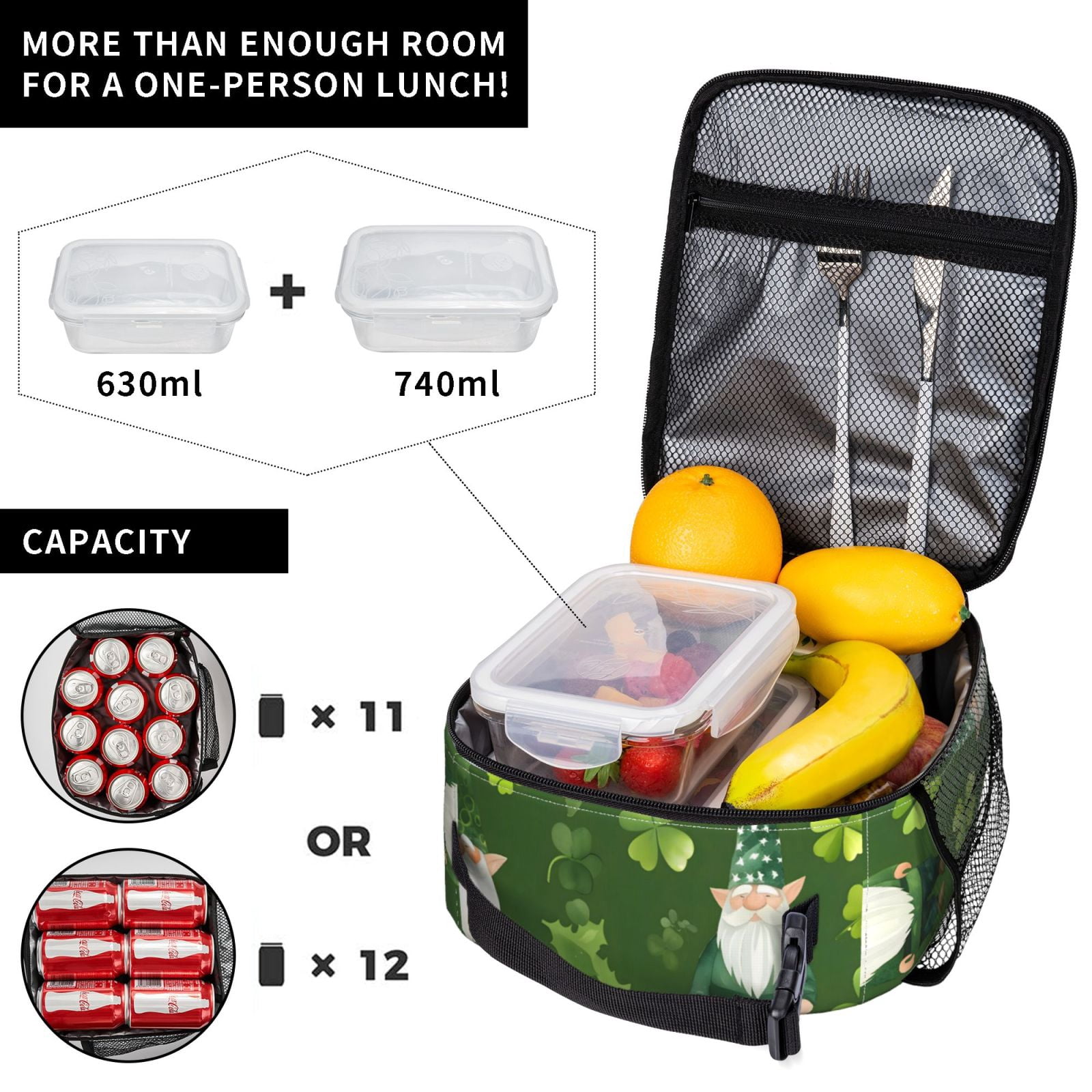 Lunch Bag For Women Men Insulated Portable Lunch Box Bento Box Office Picnic Travel Cooler Bag Saint Patrick'S Day Gnome