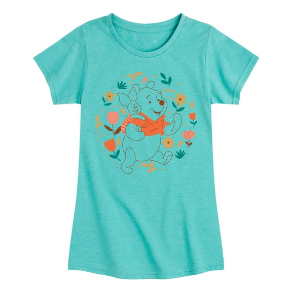 Winnie the Pooh - Pooh and Piglet Playing in Flowers - Toddler And Youth Girls Short Sleeve Graphic T-Shirt