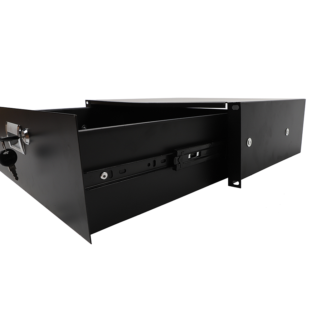 19" 3U Steel Plate DJ Drawer Equipment Cabinet with Keys Black