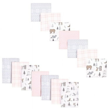 Hudson Baby Infant Girl Cotton Flannel Burp Cloths and Receiving Blankets, 14-Piece, Winter Forest, One Size
