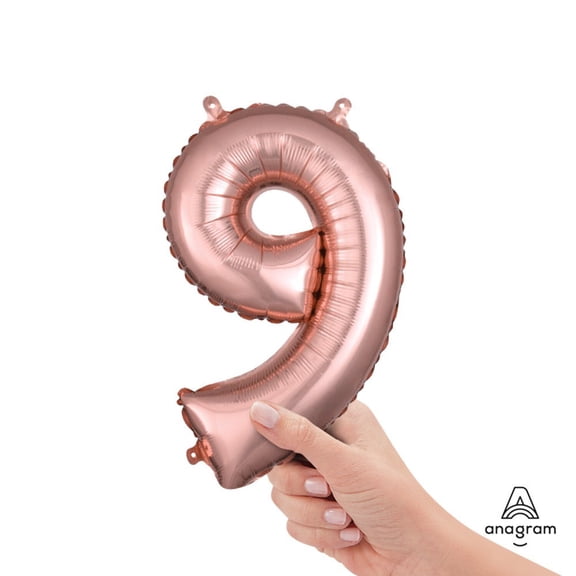 Anagram - 16 Number '9' Mylar Balloon - Rose Gold (Air-Filled)