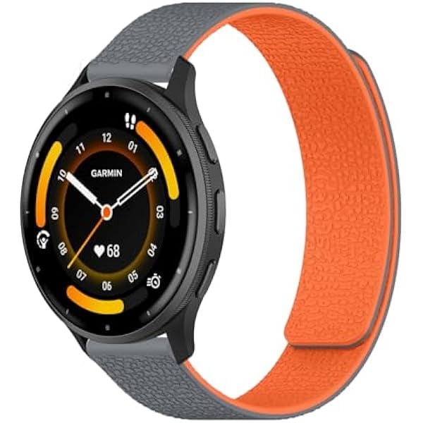 wonima11 22mm Silicone Magnetic Band Compatible with Garmin Venu 4/3 45mm/Forerunner 570 47mm, Soft Sport Strap, Replacement Wristband Strap for Garmin Forerunner 265/255/255 Music(Gray + Orange)