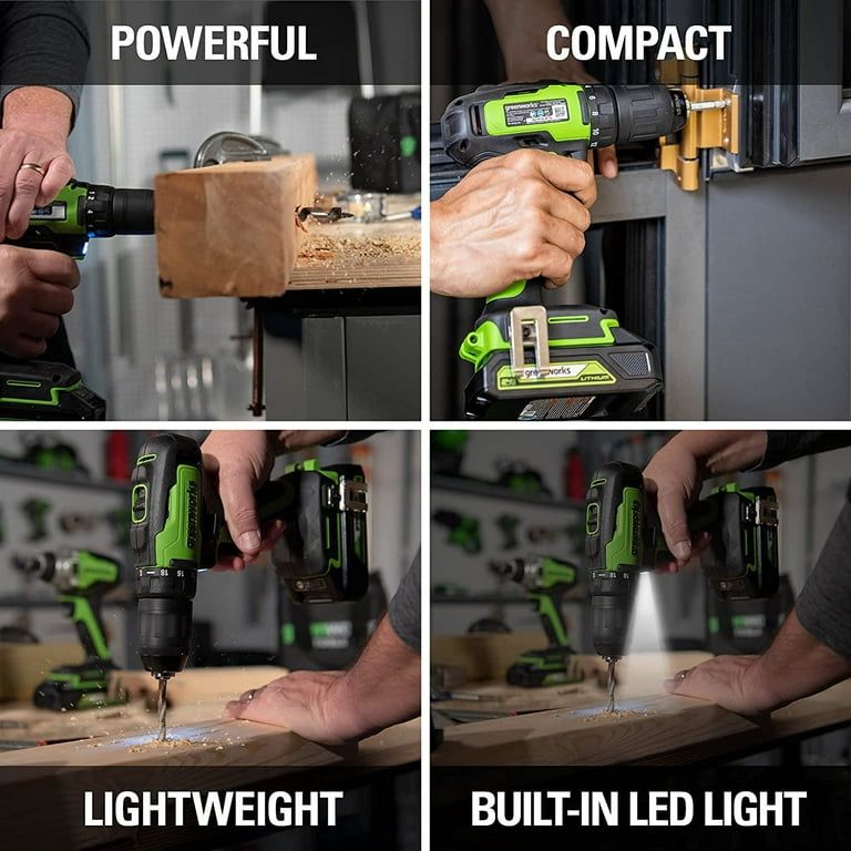 Greenworks 24V 1 2 Brushless 310 in. lbs. Drill Driver with 2 2.0 Ah Batteries Charger Walmart