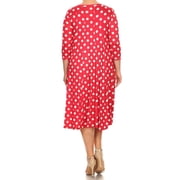 Women's Casual Plus Loose Fit 3/4 Sleeve Jersey Knit A-Line Big Polka Dot Midi Dress