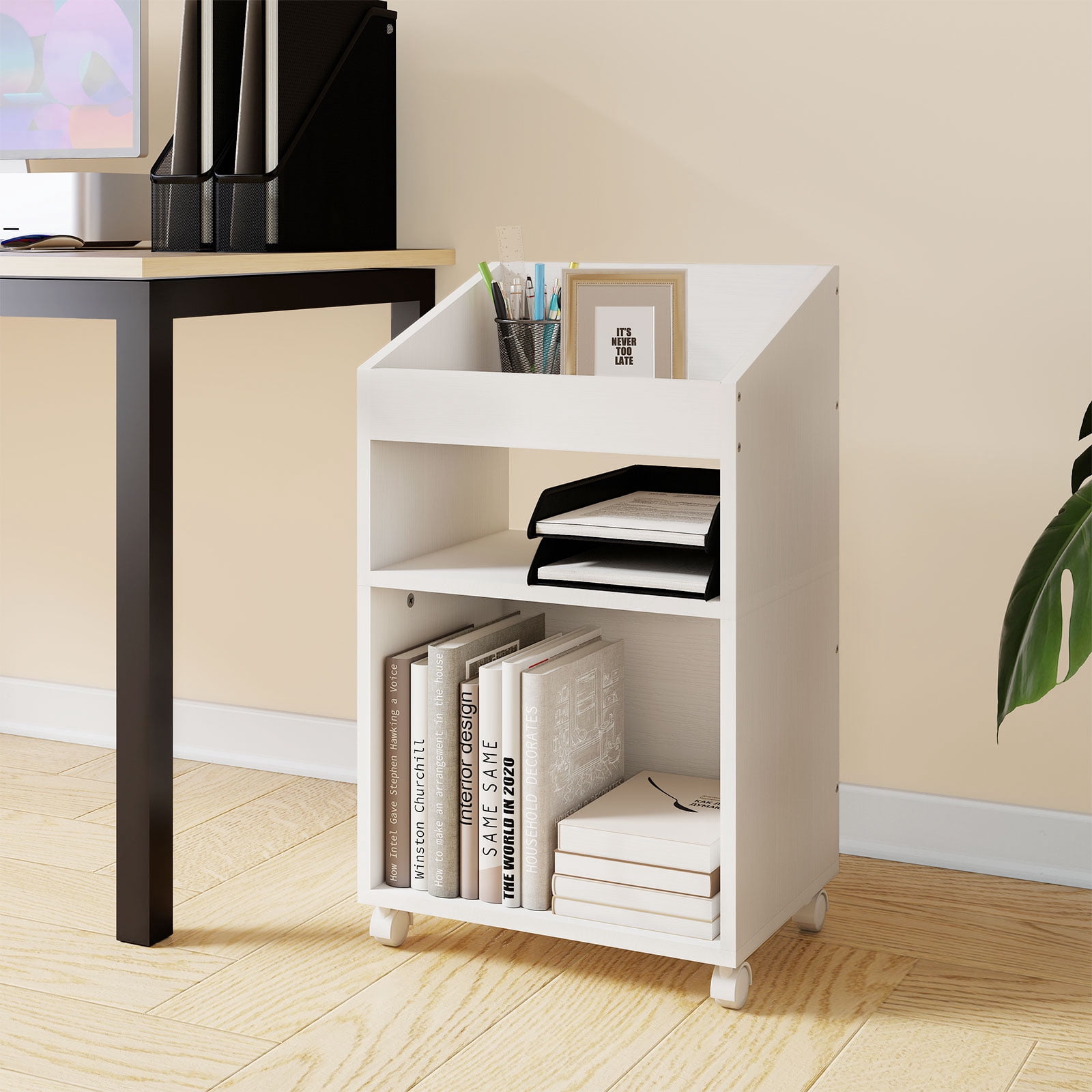 Permory 3-Tier Mobile Files Cabinet, Under Desk White Storage Organizer with Wheels for Home Office