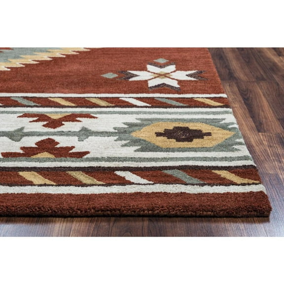 Alora Decor Ryder 10' Round Tribal Rust/Khaki/Navy/Sage Hand-Tufted Rug
