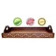 thumbnail image 4 of Benzara Wooden Serving Tray With Brass Inlay Work, Brown, 4 of 4