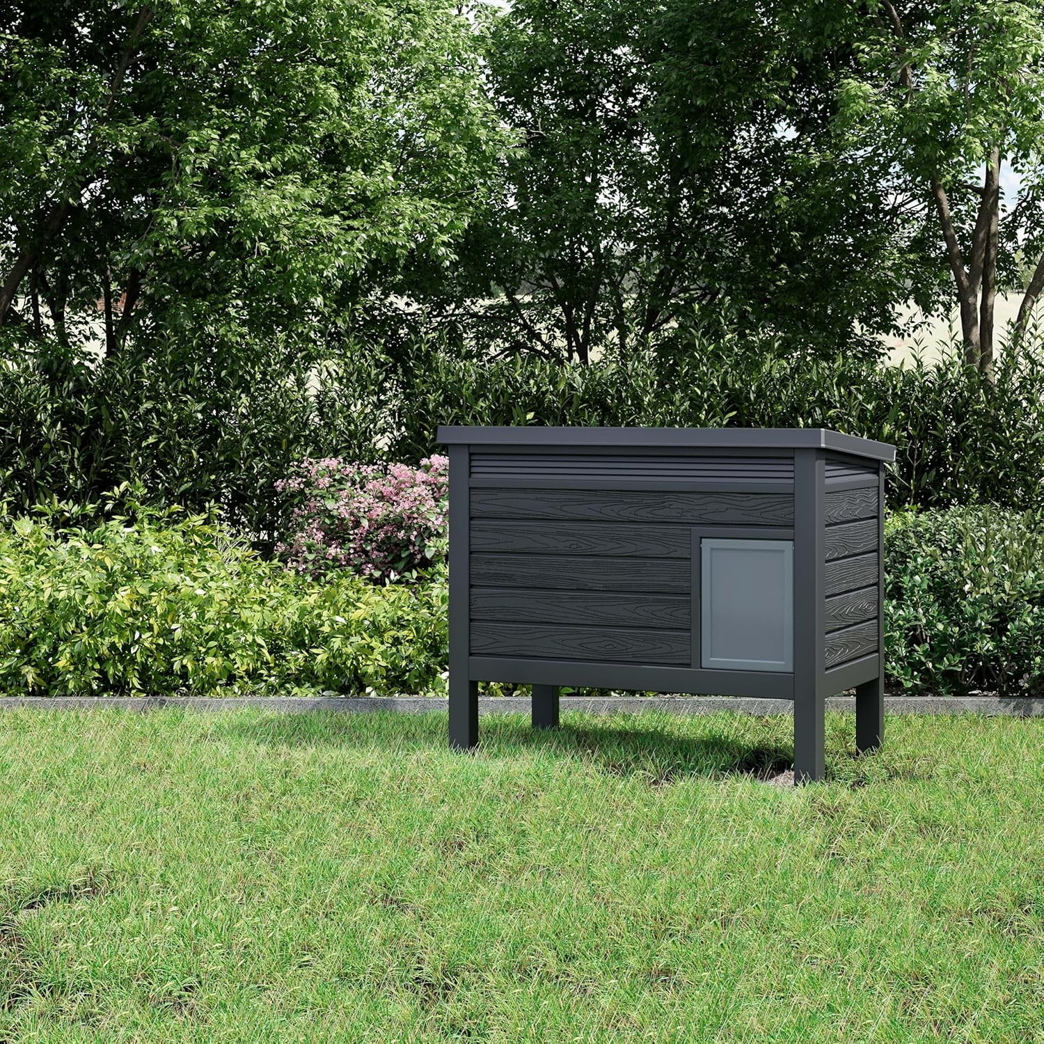 Large Outdoor Cat House Weatherproof, 31 Inch Plastic Cat House Waterproof with Raised Floor, Outside Feral Cat Shelter for Patio, Porch, Garage, Indoor Use, Easy to Clean