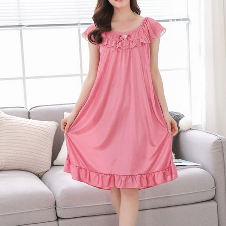 

Girl s Oversize Nightgown for Summer Short Sleeve Lace Ruffle Trim Pajama Dress