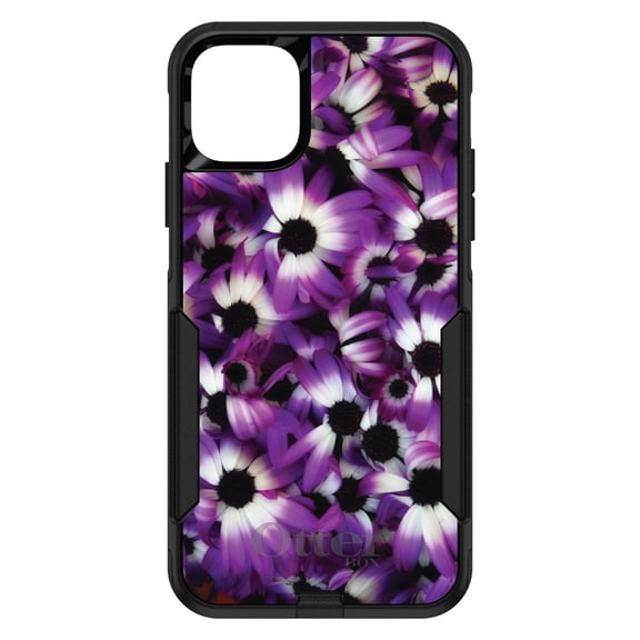 DistinctInk OtterBox Commuter Custom Case for Apple iPhone 15 (6.1" Screen) - Purple White Black Flowers - Shockproof Protection