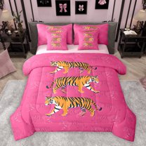 Homewish Jungle Tiger Animal Bedding Comforter Set 7 Pieces, Cartoon Cheetah Wildlife Full Bedding Set, Modern Fashion Reversible Fitted Sheet Flat Sheet, Microfiber Bedroom Decor
