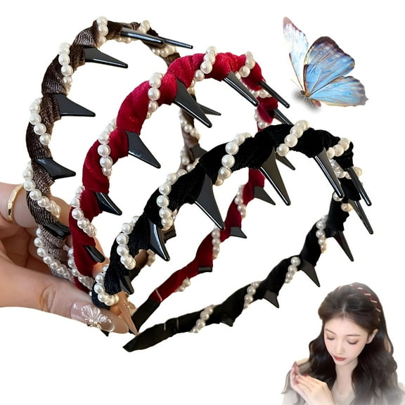 VANIDO Retro High Skull Pearl Headband, Vintage High Cranium Artificial Pearl Hairbands, Retro High Skull Headband, Highly Skulls Pearls Headbands (A-3PCS, ONE SIZE)