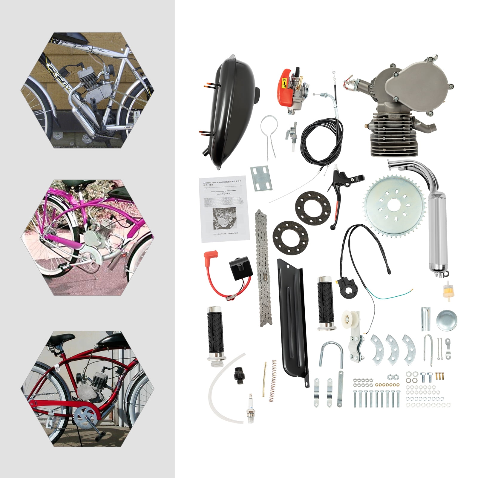 110cc 3kw Bicycle Gasoline Engine Motor Kit, Motorized Bike Kit, Bicycle Engine Kit,2-Stroke,Single-cylinder,Air Cooling,Foot Pedal Start