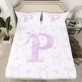 thumbnail image 2 of jejeloiu Personalized Letter P Twin Sheet Sets,Monogrammed Theme Twin Fitted Sheet,Ribbon Bow Knot Flat Sheet,Ultra Soft Bedroom Decor,3-Piece, 2 of 7