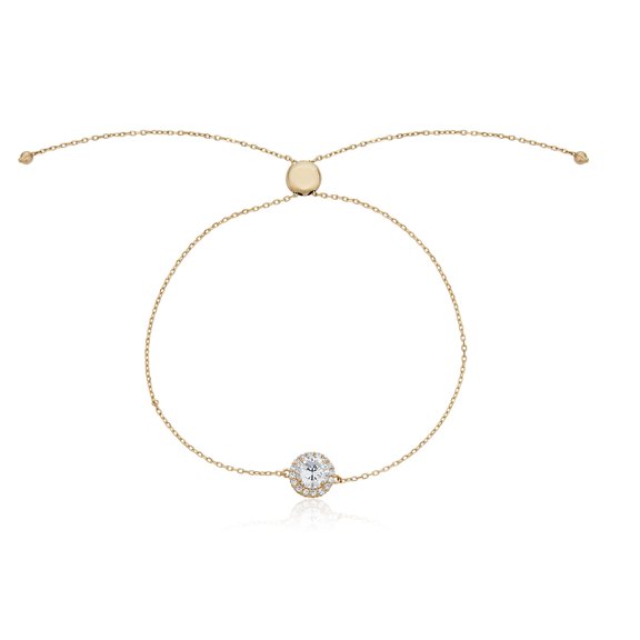 AVORA 10K Yellow Gold Round Simulated Diamond CZ Halo Adjustable Bolo Bracelet : 9.5"