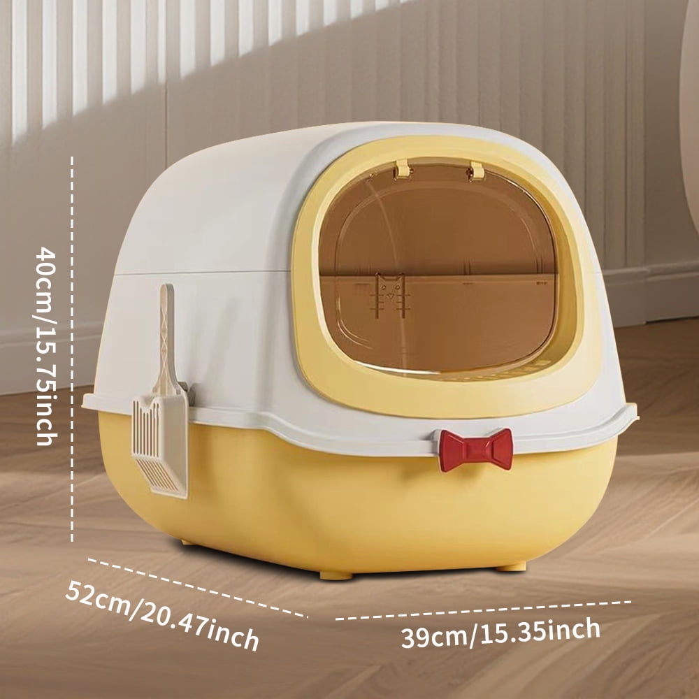 Fully Enclosed Cat Litter Box, Large Odor-Control Kitty Toilet with Flip Lid, Scoop & Anti-Tracking Pedal, Removable Design, Yellow