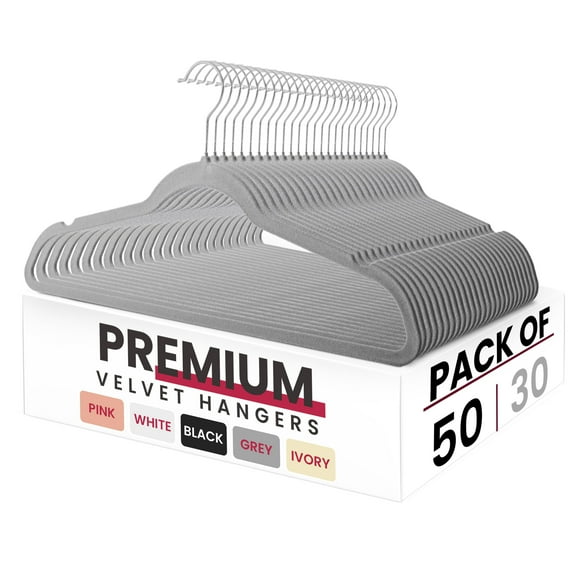 Velvet Hangers LUX Decor Grey, paquete de 50 prendas antideslizantes