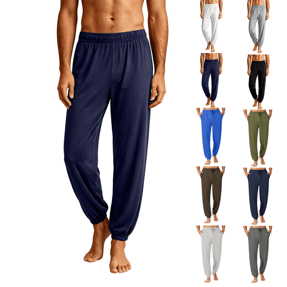 Zormilly Mens Pajama Pants Elastic Waist Lightweight Cuffed Lounge Pants with Pockets Soft Casual Pajama Bottoms, S-2XL