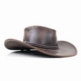 thumbnail image 3 of Authentic StellMan Cowboy Hat – Dark Brown Leather with Chin Strap & Braided Trim, 3 of 5