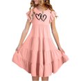 thumbnail image 2 of Robe Bébé Fille Enfant Été Double Couche Manches Flottantes Fluide Ligne A avec Dégradé Imprimé Fleur Robe Bébé Rouge Melon D\'eau 6 Ans-7 Ans, 2 of 7