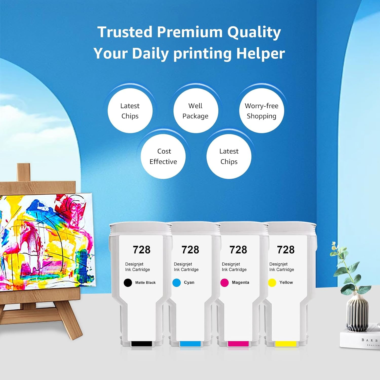728 Ink Cartridges Combo Pack Replacement for 728 Ink 300ML Compatible for DesignJet T830 MFP & T730 Large Format Plotter Printers (4-Pack, Matte Black/Cyan/Magenta/Yellow)