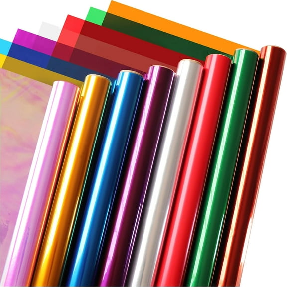 DELUXIS 8 Colors Cellophane Wrap Roll, (34” x 10 ft x 8 Rolls) Extra Wide Transparent Colored Cellophane Paper Cello Wrap for Gift Baskets, DIY Craft, Holiday Decoration