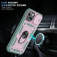 thumbnail image 5 of Armor Case for iPhone 13 Ring Holder with Sliding Camera Protection & Kickstand Military Grade Shockproof Heavy Duty with Magnetic Car Mount Holder for iPhone 13, Pink+Green, 5 of 11