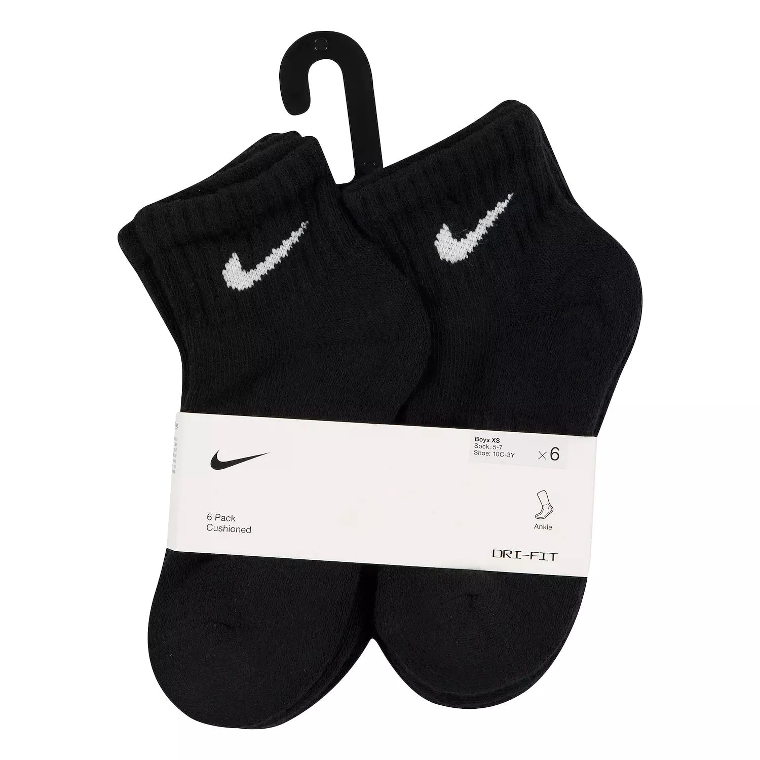 Nike Boy's Mesh & Cushioned Ankle Socks 6-Pack (Little Kid) Black 4-5 Little Kid