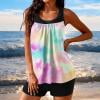thumbnail image 1 of RKSTN Womens Bathing Suits Summer Tankini Swimsuits Printed Color Block Crew Neck Swim Tank with High Waisted Solid Color Swim Shorts Matching Two Piece Set Swimwear for Beach Vacations, 1 of 5