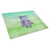 Purple Owl Watercolor Glass Cutting Board Large