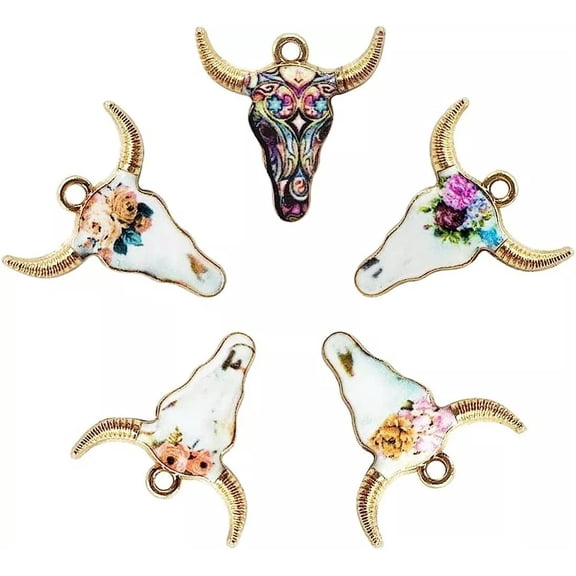 U8MO Enamel Charms Longhorn Texas Western Pendants Stock Show Findings Bulk 20pcs