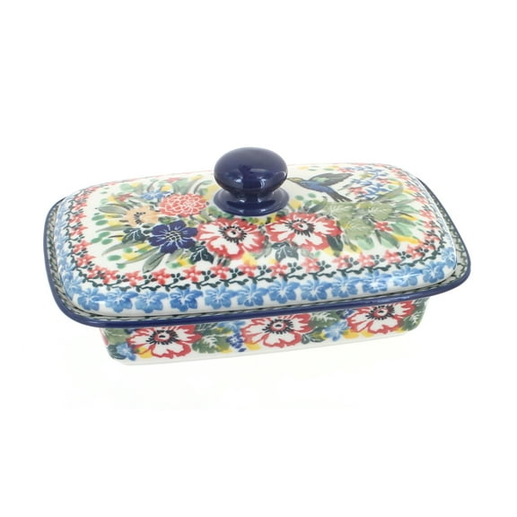 Blue Rose Polish Pottery Hummingbird Butter Dish