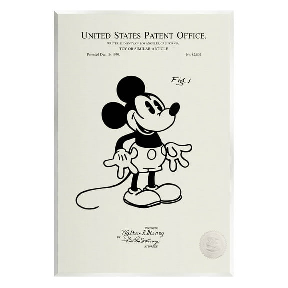 Stupell Industries Vintage Cartoon Character Patent Graphic Art Unframed Art Print Wall Art, Design by Karl Hronek
