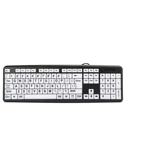 Large Print 104 Soft Touch Blk Keyboard- White keys black lettering