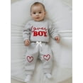 thumbnail image 3 of BemeyourBBs Newborn Baby Boys Valentines Day Outfits Long Sleeve Lover Boy Letters Embroidery Romper with Pants 2Pcs Spring Clothing Set, 3 of 9