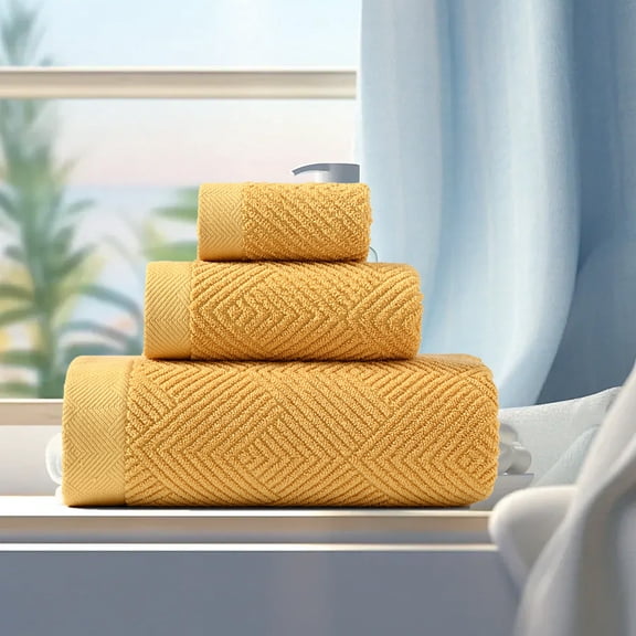 Oggfader Bath Towel Sets Sale Bath Towels Set For Bathroom Cotton Thick Soft Absorbent Towel Set Of 3 Household Wash Face Gift Towel Yellow