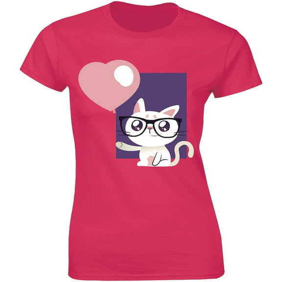 Cute Cat with Balloon Heart Gift For Valentines Wome's T-Shirt